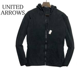 56596 新品▼ユナイテッドアローズ　秋冬　フリース素材　パイピング入り　ジップアップパーカー　UNITED ARROWS　ブラック(L)