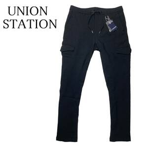 56927 新品▼ユニオンステーション by メンズビギ　秋冬　UNION STATION　カーゴ　ウォームパンツ　スーパーストレッチ　ブラック(M)