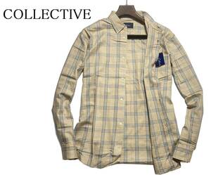 55275 新品▼コレクティブ　メンズビギ　Collective　レーヨン混素材　長袖　チェックシャツ　ベージュ系(M)