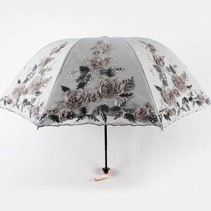 刺繍　折りたたみ傘　レース　花柄　薔薇　高級　晴雨兼用　日傘　プレゼントにも UVカット