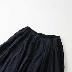 極美品 ユーモレスク humoresque random tuck skirt シルクリネンコットン ランダムタックスカート M/ネイビー系【2400013567114】
