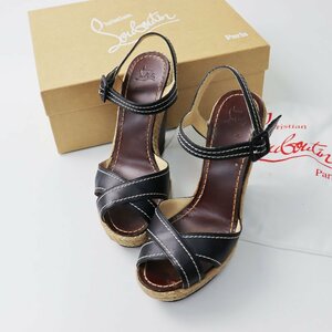 クリスチャンルブタンChristian Louboutin ALMERIA アルメリア ウェッジソールサンダル 37/ブラック レザー使い 【2400013575126】