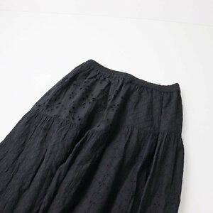 美品 ニコアンド niko and ... パッチワークレーススカート M/ブラック コットン ギャザー フレア ゴム【2400013586863】