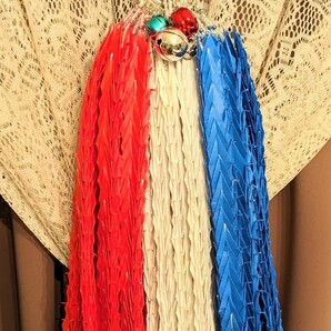 トリコロールカラー!くす玉☆千羽鶴☆千羽鶴はカニカンフックで着脱可~赤青銀の御鈴が5つ♪☆願成就☆縁起担ぎ☆幸福☆パリ☆プレゼント