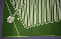 A40-3　即決 中古品 ポリエステル 踊り・舞台用 訪問着 着物 緑 縞 三味線 裄66.5_画像5