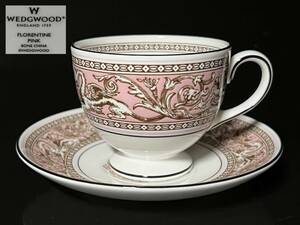 【瑞】ウェッジウッドWEDGWOOD FLORENTINE PINK　カップ＆ソーサー