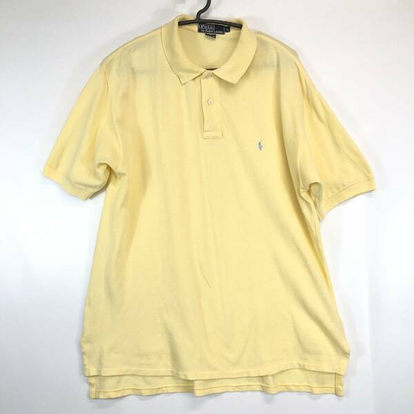90s USA製 ラルフローレン Ralph Lauren ポロシャツ コットン 半袖 薄黄色 Lサイズ
