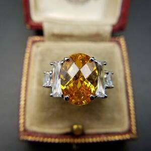  Vintage yellow Stone clear gala sling ring 925 Silver Star ring Showa Retro import abroad YNF1-7