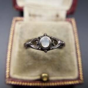  moonstone kaboshon Heart 925 Vintage silver ring creel Tria ring Showa Retro accessory jewelry import YAQ④-2