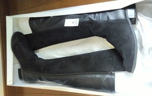 used* beautiful goods *Free*s Mart* knee high boots long boots * suede imitation leather *L size * black black 