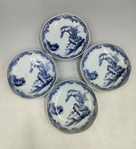 Z681 伊万里 小皿 山水図 松 裏絵 銘有り 4客 検索 古伊万里