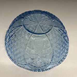Z707 昭和レトロ ガラス鉢 気泡 ブルー カットガラスの画像4