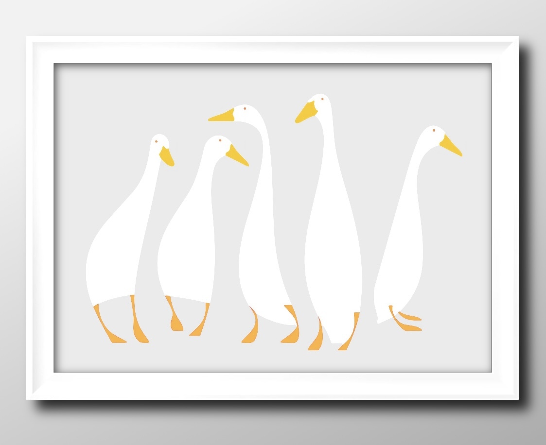 14029■免运费！！艺术海报绘画 A3 尺寸五只鹅插图斯堪的纳维亚哑光纸, 住宅, 内部的, 其他的
