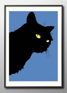 13945■送料無料!!アートポスター　絵画　A3サイズ『黒猫　ネコ　ブラックキャット』イラスト　北欧　マット紙