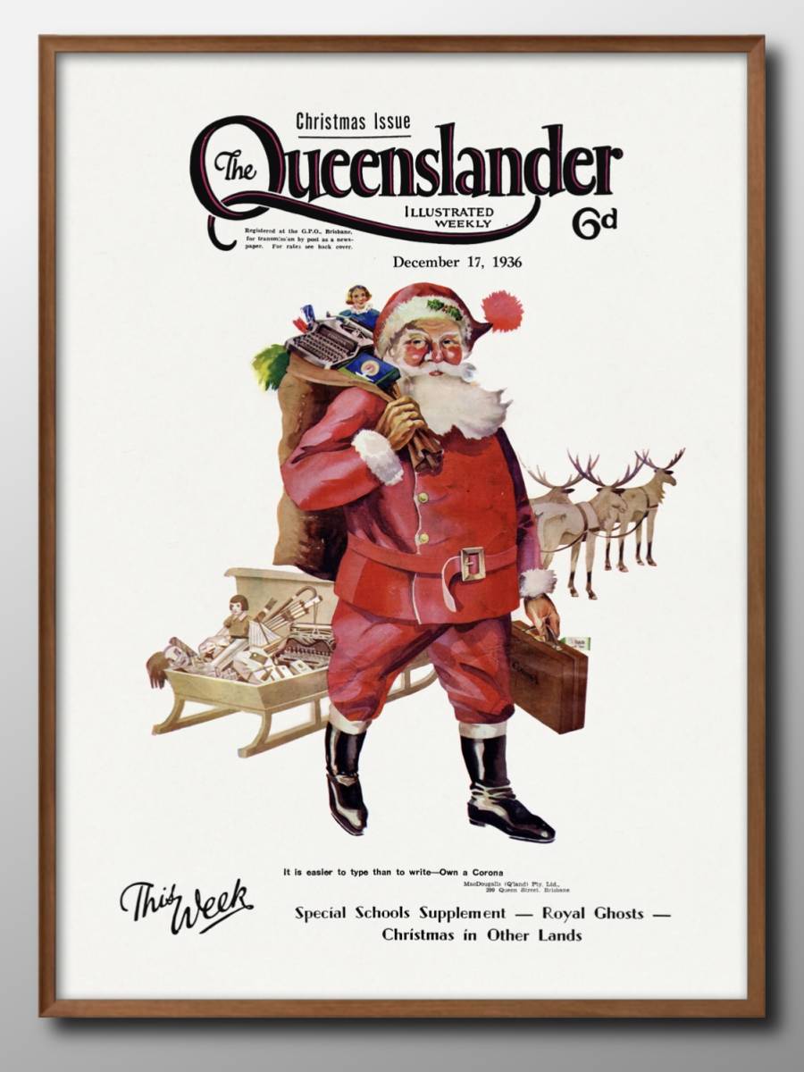 14044■免运费！！艺术海报绘画 A3 尺寸圣诞圣诞老人复古插画斯堪的纳维亚哑光纸, 住宅, 内部的, 其他的