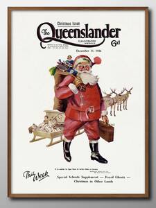 Art hand Auction 14044■免运费！！艺术海报绘画 A3 尺寸圣诞圣诞老人复古插画斯堪的纳维亚哑光纸, 住宅, 内部的, 其他的