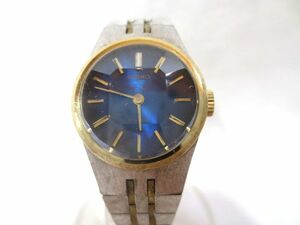 ◆SEIKO セイコー レディース 17-0710 手巻 17石 9面カットガラス 腕時計 ブルー 稼働品/純正ベルト