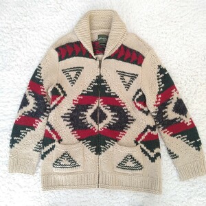 Eddie Bauer エディーバウアー ネイティブ柄 ショールカラー ウール ハンドニット デザインニット カウチンニット HAND KNIT メンズL