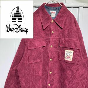 【00s】Disney ディズニー MickeyMouse ミッキーマウス フリース長袖キャラクター刺繍 ボタンシャツ レッド M