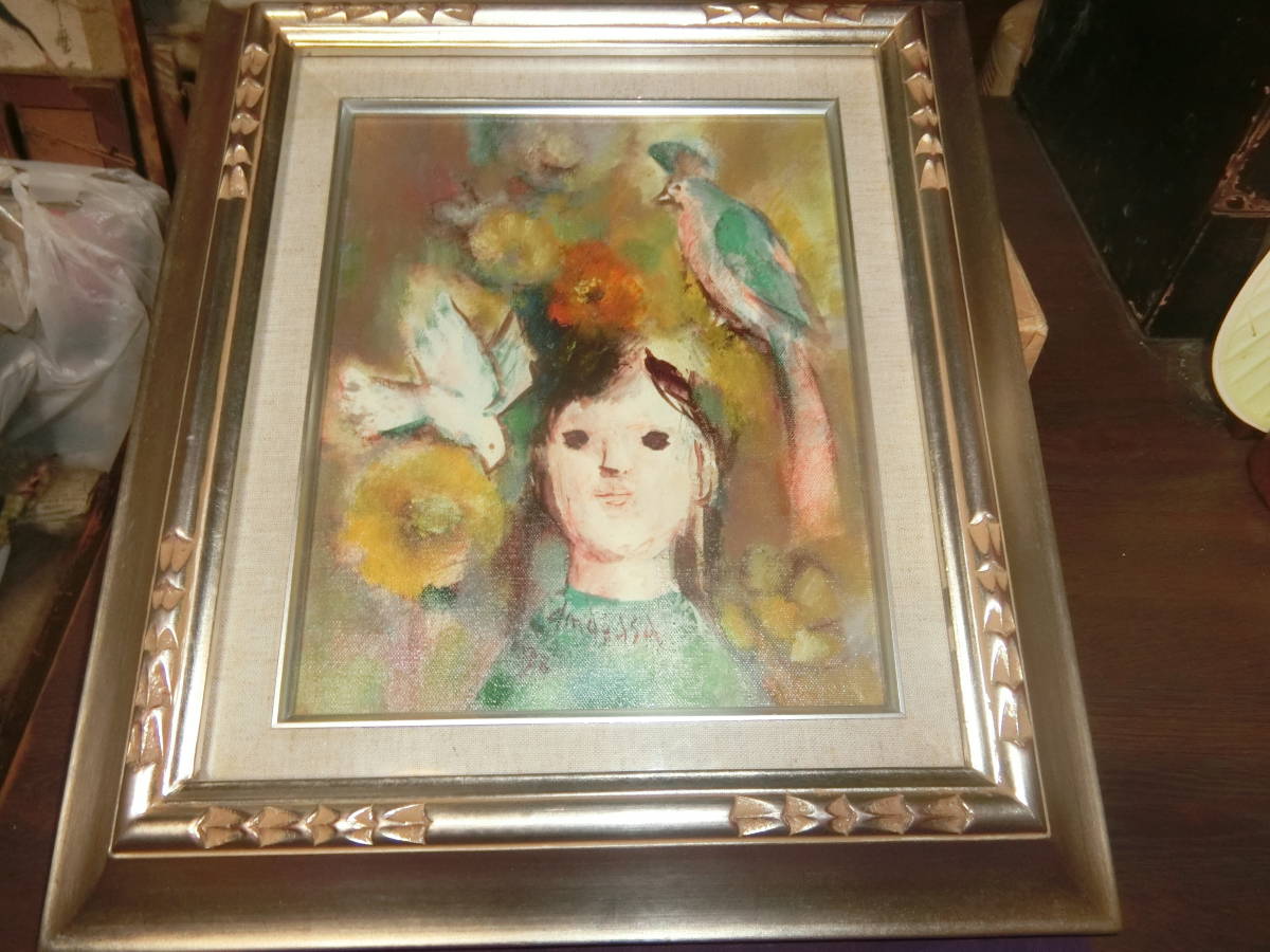 flores, Aves, Chicas, Pintura al óleo F3 [Subtítulo, Firmado por Yoshikazu Amagasa., Cuadro, Pintura al óleo, Retratos