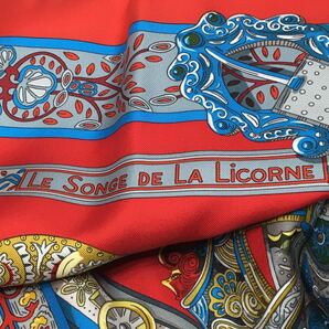30-27 HERMES カレ90 Le Songe De La Licorne スカーフ ユニコーンの夢想 レッドの画像6