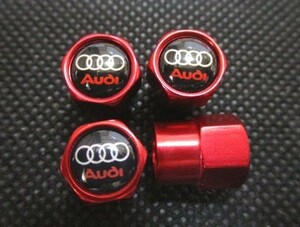 【新品・即決】アウディ Audi エアバルブ キャップ 赤 ４個セット ホイールタイヤ