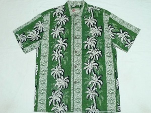 未使用[HiloHattieヒロハッティ]半袖バニランハワイアンシャツS(M)グリーンパームツリー柄ハワイ製