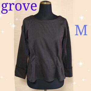 grove グローブ グレンチェック ウエストタックブラウス ブラウン