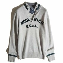 M0494z6　■Woolrich John Rich&Bros. ウールリッチ■　刺繍ロゴ ハーフジップ ウールニット グレー S / イタリア製 メンズ 秋冬_画像1