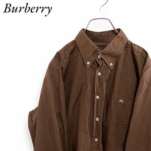 106 バーバリーロンドン　L 古着　スペイン製　ホースロゴ刺繍　長袖シャツ　ブラウン　Burberry　london 海外輸入　1円　メンズ