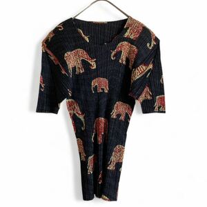 ◆希少◆PLEATS PLEASE ISSEY MIYAKE プリーツプリーズ イッセイミヤケ トップス カットソー elephant 象 ゾウ エレファント レア サイズ3