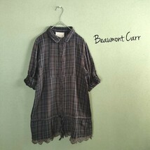 Beaumont Carr　ボーモンカー　チェックの長袖チュニックワンピ　2wayロールアップ　茶系　七分袖　Mサイズ シャツワンピース_画像2