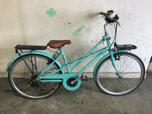 □岐阜発　△Bianchi/ビアンキ/Firenze/自転車/26インチ/7段変速/チェレステ/走行未確認/後輪タイヤパンク/防犯有り/ジャンク品/R5.10/4□v