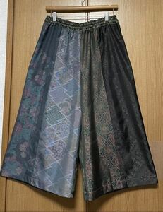 着物リメイク 大島のパッチワーク　スカート見えガウチョパンツ　フリーサイズ