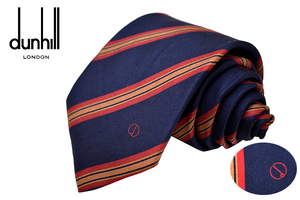 N-2835* free shipping * beautiful goods *dunhill Dunhill * Italy made d Logo navy navy blue series reji men taru stripe silk necktie 