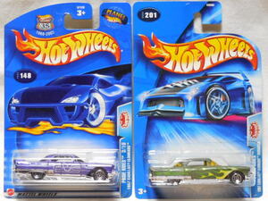 HOT WHEELS / 1957 キャデラック エルドラド (2003 #148/紫)+(2004 #201/艶消緑) 開封用２台セット