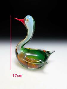 [即決]■古い時代物 マルティグラス Multi Glass ガラス製鳥人形白鳥家鴨 インテリアオブジェ 古民具古道具ビンテージレトロ