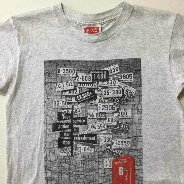 90s USA製 COCACOLA コカコーラ ロゴ プリント Tシャツ L 灰 管理B916