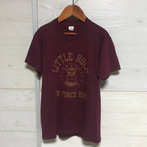 70 - 80s USA製 リトル ロック 空軍基地 Tシャツ えんじ色 子供size14-16 美品 管理B855