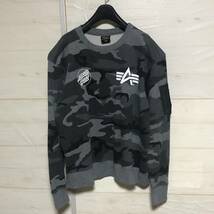 ALPHA INDUSTRIES アルファ santa cruz サンタクルーズ 迷彩 カモ柄 スウェット 黒灰系 L 美品 管理C780_画像1