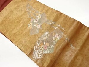 ys6750290; 引箔地紙に草花・流水模様刺繍名古屋帯【リサイクル】【着】