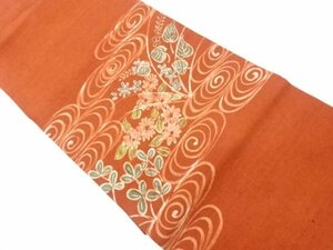Art hand Auction ys6768420; 手工编织 Tsumugi 手绘流水与花卉图案名古屋带 [佩戴], 女士和服, 和服, 紬, 御饭, 其他的
