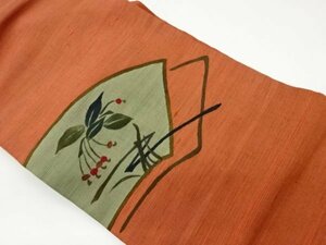 Art hand Auction ys6697560; 종이에 나뭇잎과 과일 문양을 손으로 그린 나고야 오비 [재활용] [웨어러블], 밴드, 나고야 오비, 기성품
