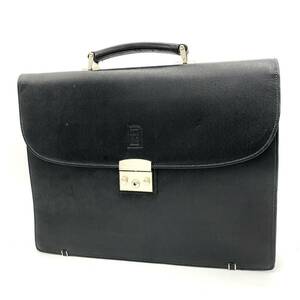 ☆ 良品/ 高級感溢れる!! '鍵付き/ロック式' DAKS LONDON ダックス 本革 レザー ビジネスバッグ 書類鞄 ブリーフケース BLK 紳士鞄