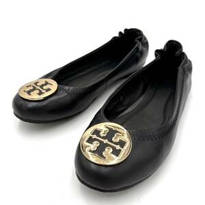 F ＊ '名作 人気モデル' TORY BURCH トリーバーチ 本革 ロゴメタル / フラット パンプス バレエシューズ EU38 24cm レディース シューズ