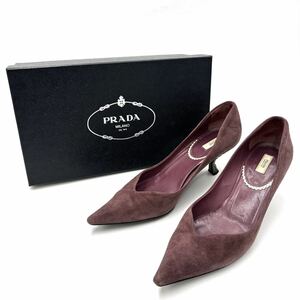 ＊ 良品 箱付き イタリア製 '高級感溢れる' PRADA プラダ 本革 スエードレザー ヒール / パンプス EU37 23.5cm レディース 婦人靴 シューズ