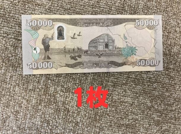 鑑定書付】イラク 紙幣 50000 ディナール札 1枚 外貨 紙幣