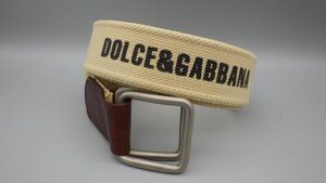 ●DOLCE&GABBANA ドルチェ＆ガッバーナ ダブル リング ベルト キャンバス ベージュ ドルガバ