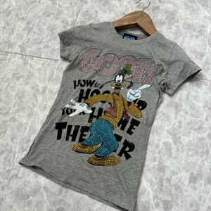 XX ＊ 古着 '希少 入手困難' JUNK FOOD ジャンクフード 半袖 ラインストーン装飾 GOOFY グーフィー プリント Tシャツ sizeF レディース