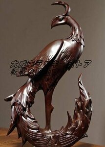 人気美品★ 黒檀木質彫刻鳳凰置物高さ12 cm z1137